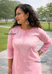 Tia Cotton Short Chikankari Kurti - Pink