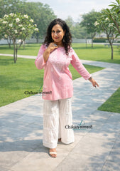 Tia Cotton Short Chikankari Kurti - Pink