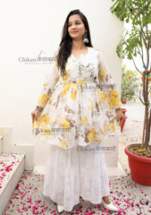 Tina Georgette Short Chikankari Kurti | chikan curry kurti | lakhnavi kurti | chikankari short kurta | house of chikankari