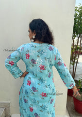 Vaani Mulmul Blue Chikankari Kurti Set