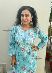Vaani Mulmul Blue Chikankari Kurti Set