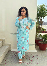 Vaani Mulmul Blue Chikankari Kurti Set