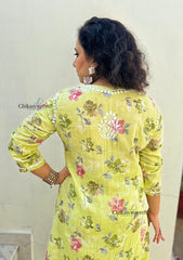 Vaani Mulmul Green Chikankari Kurti Set