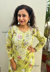 Vaani Mulmul Green Chikankari Kurti Set