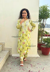 Vaani Mulmul Green Chikankari Kurti Set