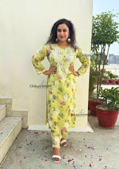 Vaani Mulmul Green Chikankari Kurti Set