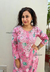 Vaani Mulmul Pink Chikankari Kurti Set