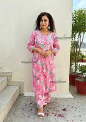 Vaani Mulmul Pink Chikankari Kurti Set