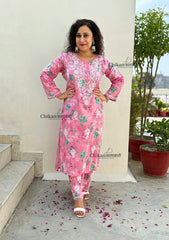 Vaani Mulmul Pink Chikankari Kurti Set