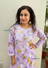 Vaani Mulmul Purple Chikankari Kurti Set