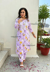 Vaani Mulmul Purple Chikankari Kurti Set