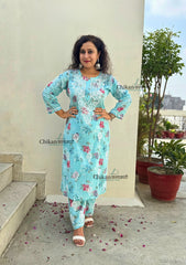 Vaani Mulmul Blue Chikankari Kurti Set