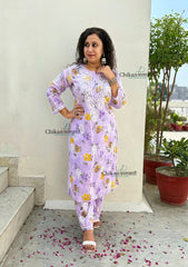 Vaani Mulmul Purple Chikankari Kurti Set