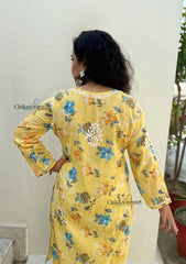 Vaani Mulmul Yellow Chikankari Kurti Set