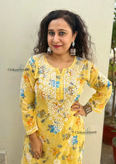 Vaani Mulmul Yellow Chikankari Kurti Set