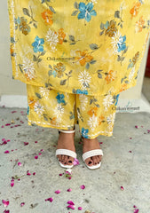 Vaani Mulmul Yellow Chikankari Kurti Set