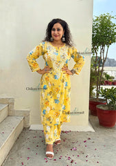 Vaani Mulmul Yellow Chikankari Kurti Set
