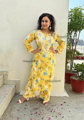 Vaani Mulmul Yellow Chikankari Kurti Set