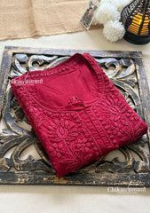 Veera Cotton Chikankari Kurti - Maroon