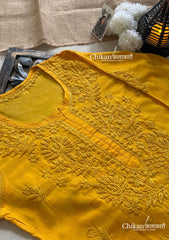 Veera Cotton Chikankari Kurti - Yellow