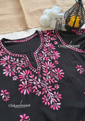 Zara Rayon Black Short Chikankari Kurti - Pink