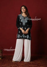 Zara Rayon Black Short Chikankari Kurti - Turquoise
