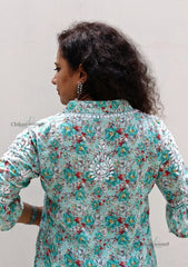Zianna Mul Cotton Chikankari Kurti Set - Green