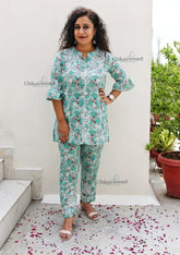 Zianna Mul Cotton Chikankari Kurti Set - Green