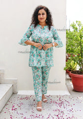 Zianna Mul Cotton Chikankari Kurti Set - Green