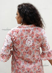 Zianna Mul Cotton Chikankari Kurti Set - Peach