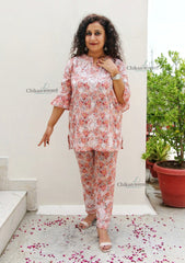 Zianna Mul Cotton Chikankari Kurti Set - Peach