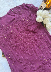 Naaz Viscose Chikankari Kurti With Mukaish work - Purple