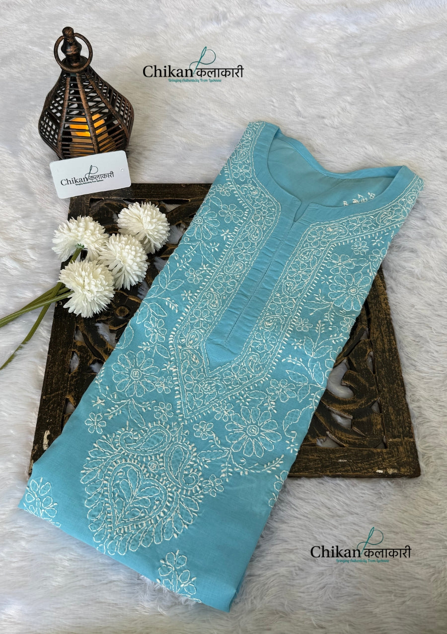 Yamila Voile Cotton Chikankari kurti - Sky Blue