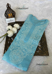 Yamila Voile Cotton Chikankari kurti - Sky Blue