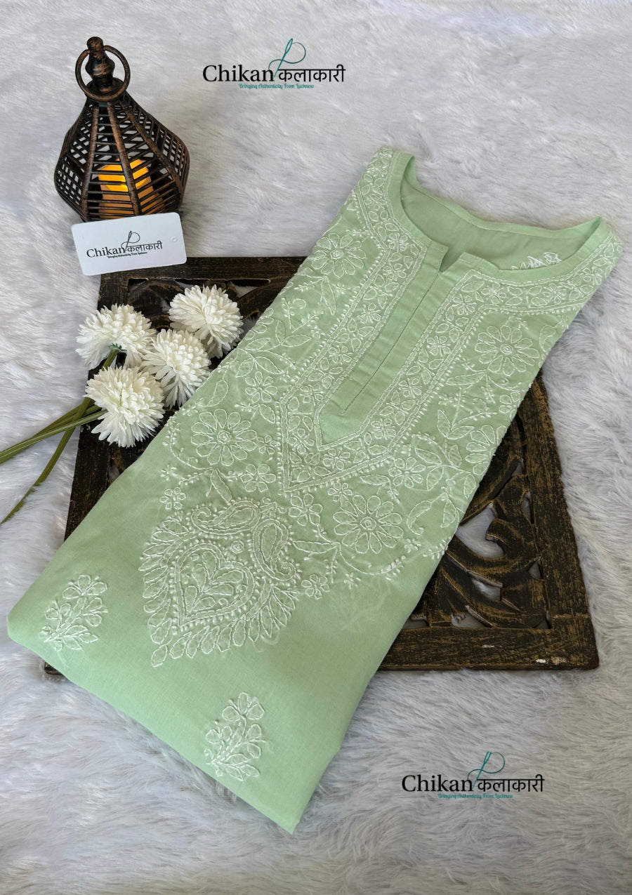 Yamila Voile Cotton Chikankari kurti - Pista Green