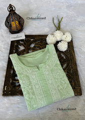 Yamila Voile Cotton Chikankari kurti - Pista Green