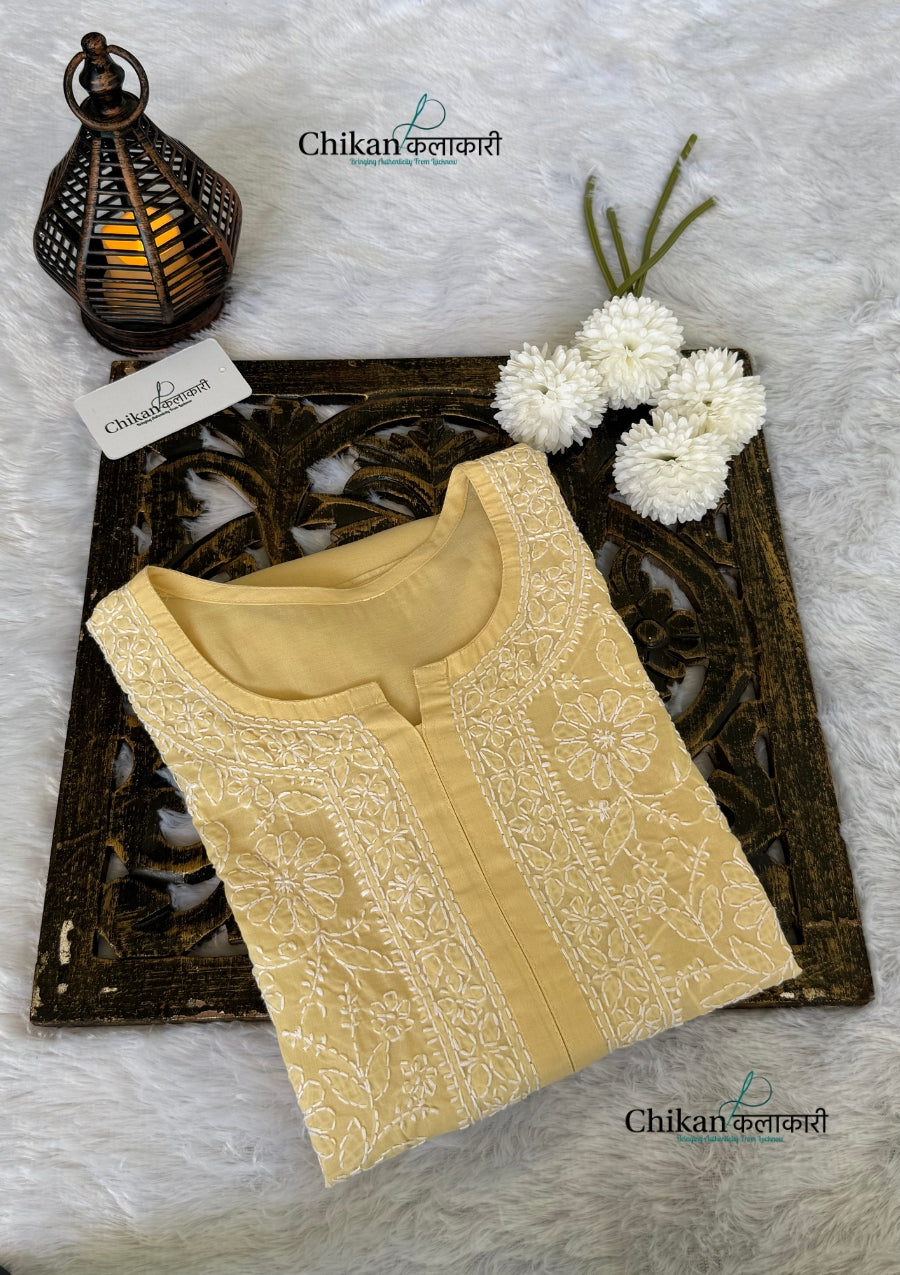 Yamila Voile Cotton Chikankari kurti - Beige