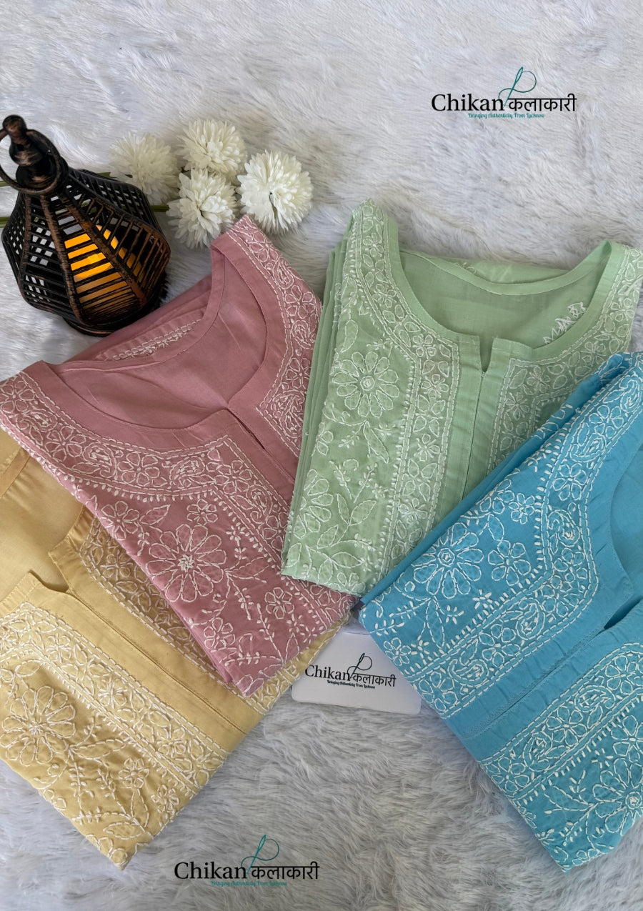 Yamila Voile Cotton Chikankari kurti - Pista Green