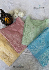 Yamila Voile Cotton Chikankari kurti - Pista Green