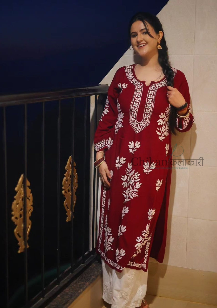 Jasmine Modal Lucknowi Chikankari Kurti | lucknow chikan kurti | lakhnavi kurta | chicken curry kurti | chicken curry kurta