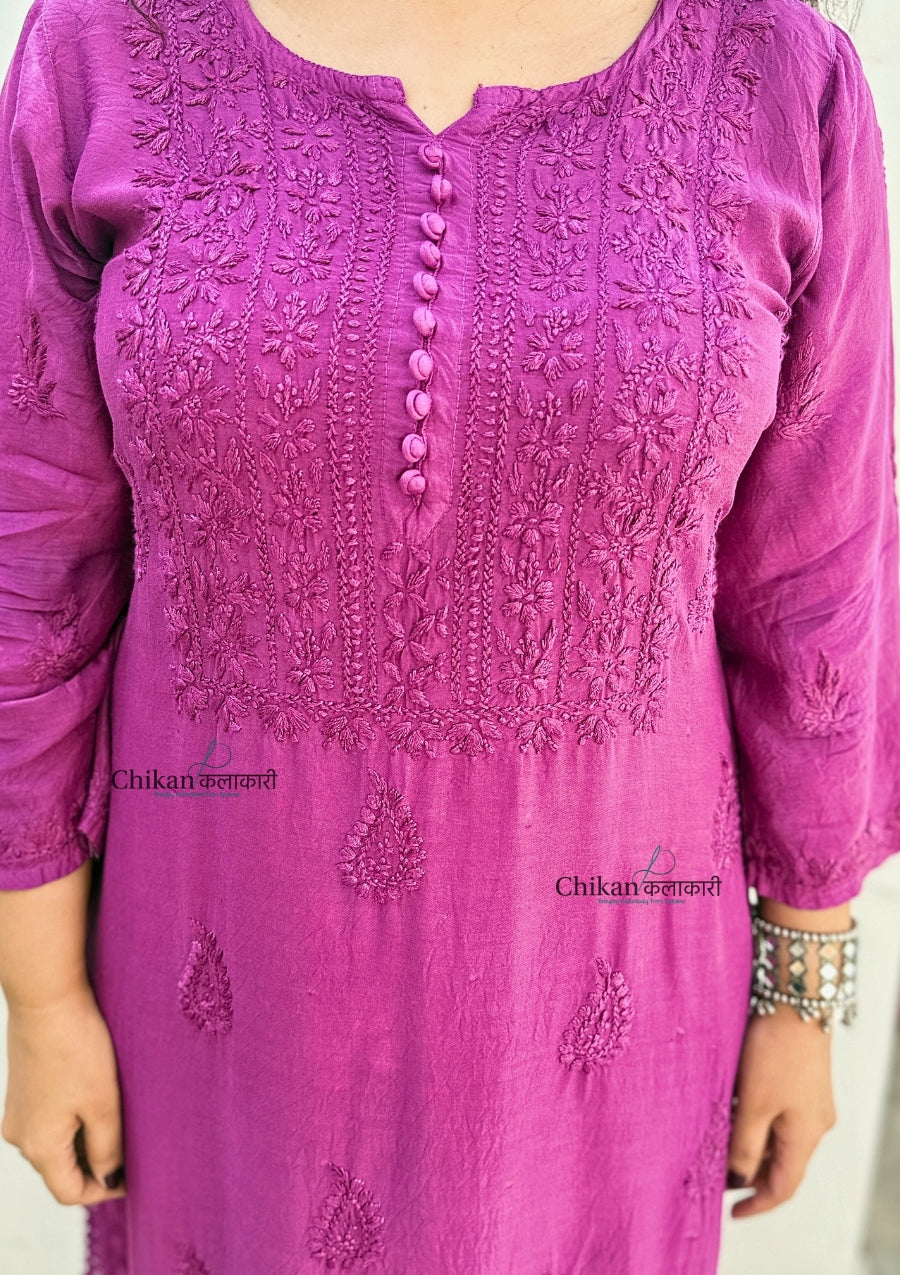 Rida Muslin Chikankari Kurti - Wine