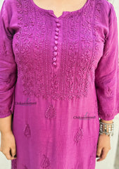 Rida Muslin Chikankari Kurti - Wine