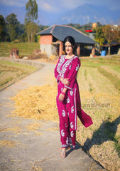 Aisha Modal Magenta chikankari kurti | lucknow chikan kurta | lakhnavi kurti | chicken curry kurta | lucknowi chikan kurta