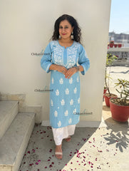 Tanya Powder Blue Rayon Chikankari Kurti