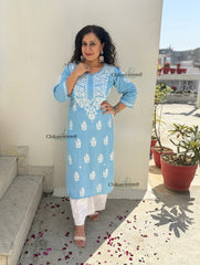 Tanya Powder Blue Rayon Chikankari Kurti