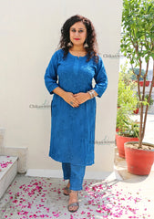 Aafreen Muslin Chikankari Kurti & Palazzo Set - Blue