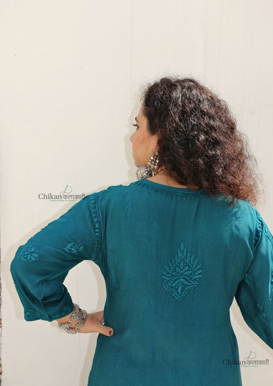 Aafreen Muslin Chikankari Kurti & Palazzo Set - Green