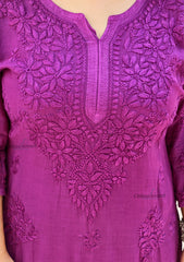 Aafreen Muslin Chikankari Kurti & Palazzo Set - Purple