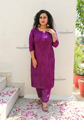 Aafreen Muslin Chikankari Kurti & Palazzo Set - Purple