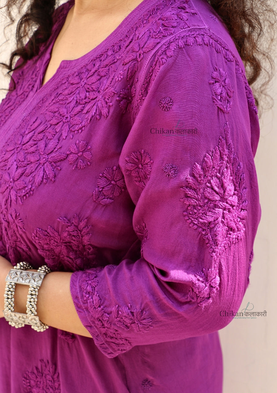 Aafreen Muslin Chikankari Kurti & Palazzo Set - Purple